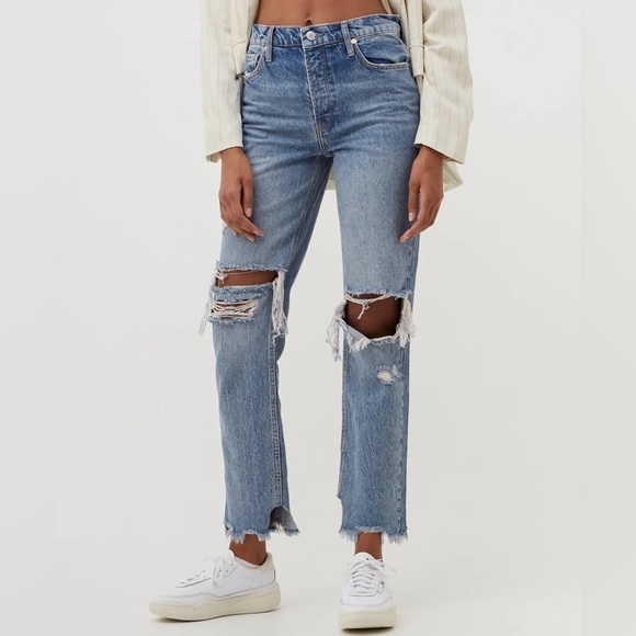 Free People Denim - Free People Light Blue Distressed Boyfriend Jeans